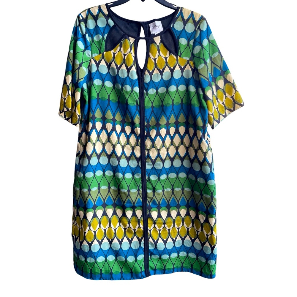 J Taylor Green Retro Geometric 60's Vibe Pullover Shift Knee Length Dress 14